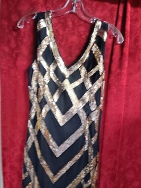 Black Maxi Dress with Gold Sequin Chevron Detail